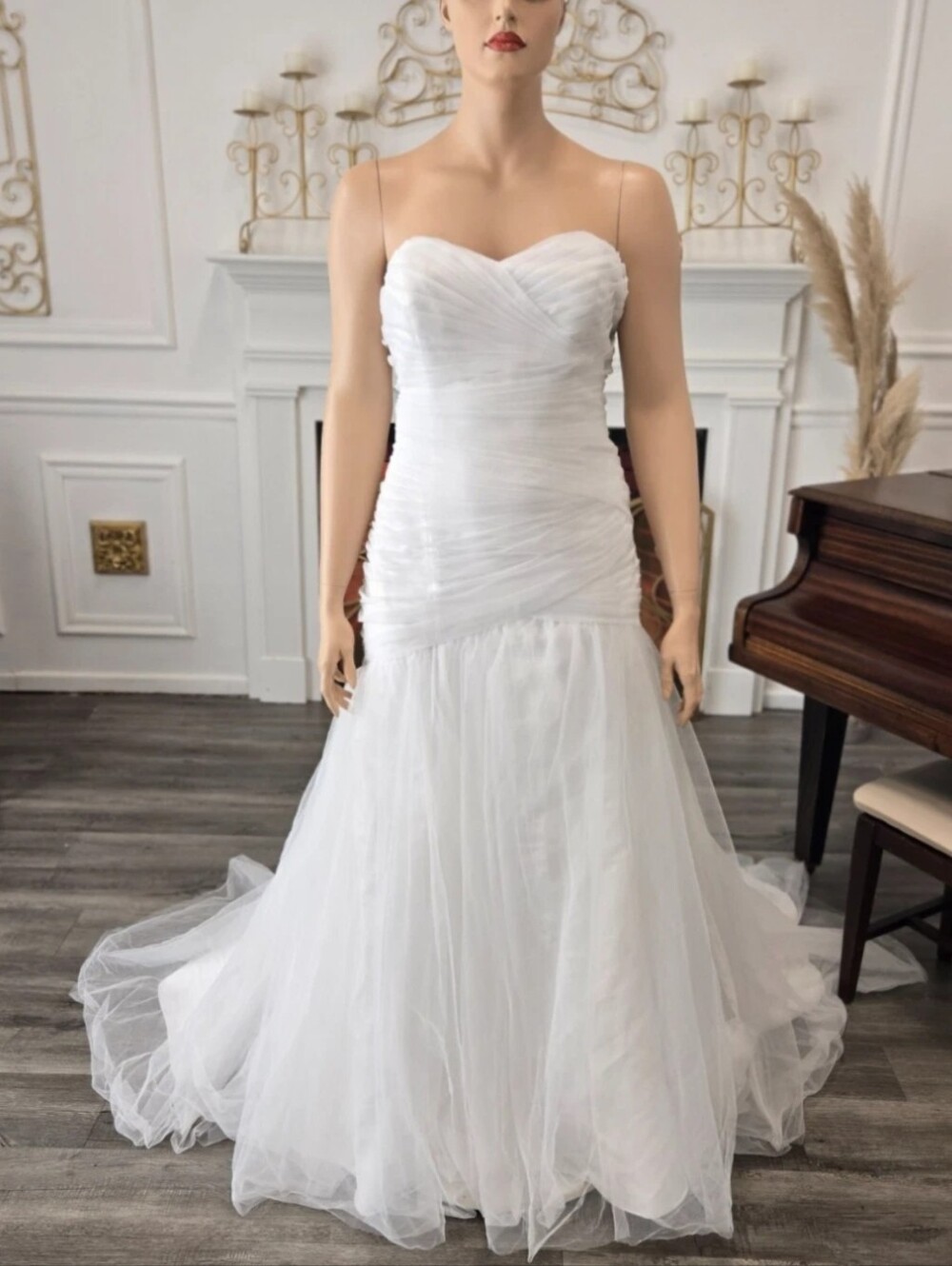David's White Ruched Strapless Sweetheart Tulle Corset Back Wedding Dress sz 22